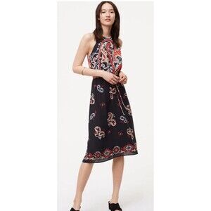 Ann Taylor LOFT Outlet Women’s SP Black Sunset Paisley Halter Dress Summer